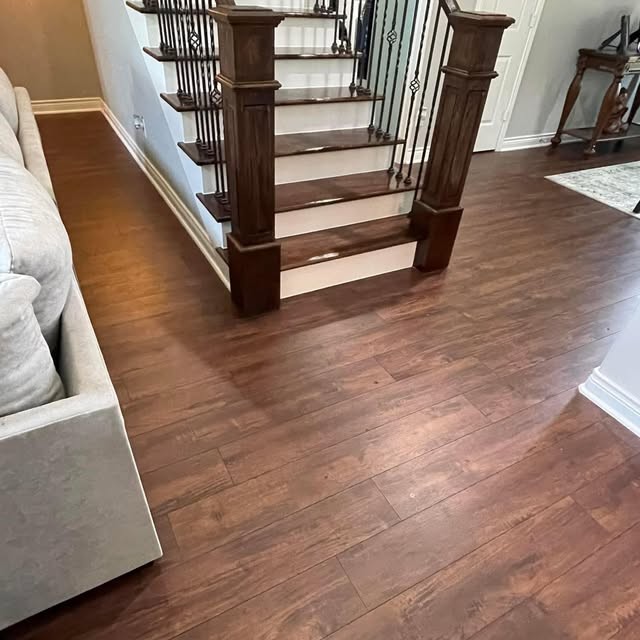 Wood staircase with dark treads